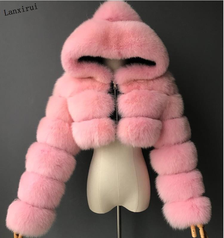 Short coat with fur hood
