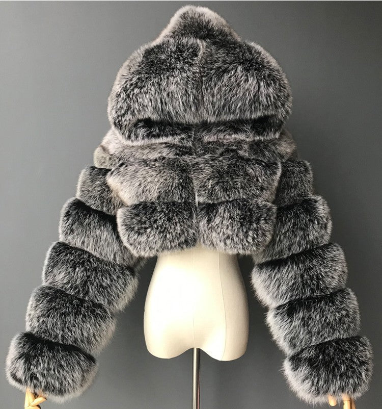 Short coat with fur hood