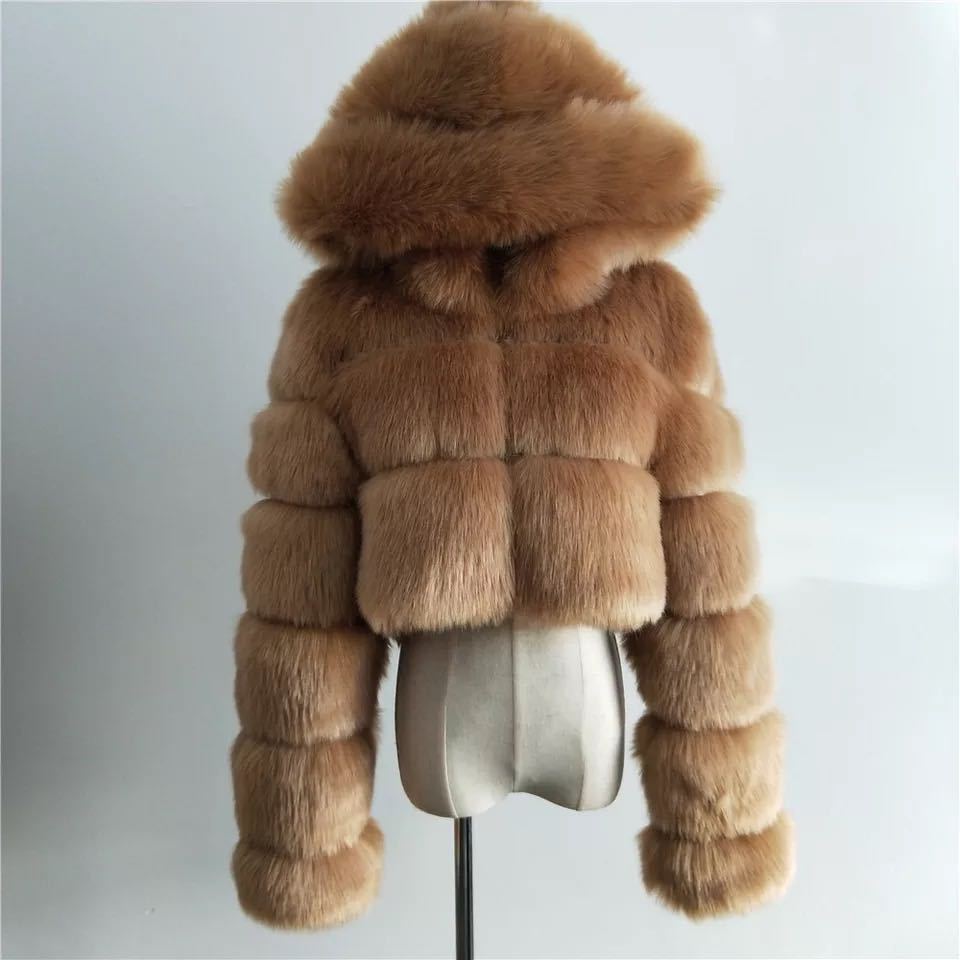 Short coat with fur hood
