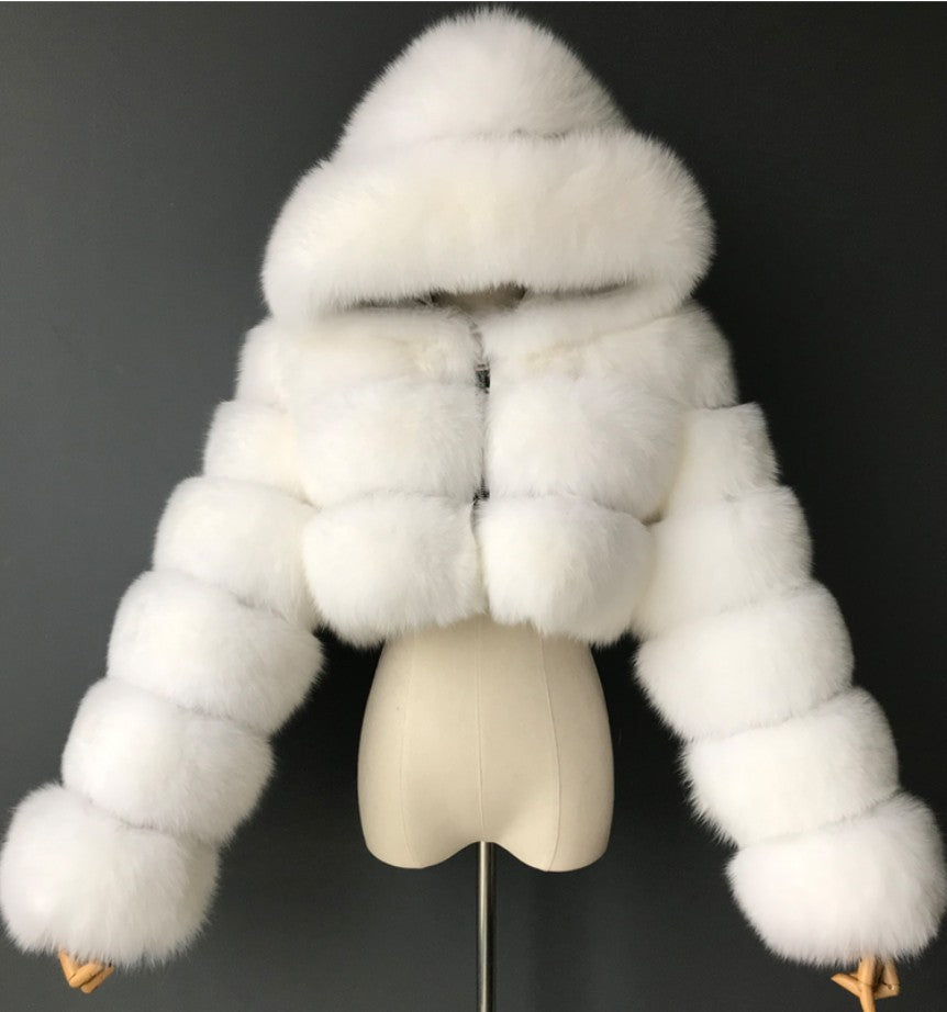 Short coat with fur hood