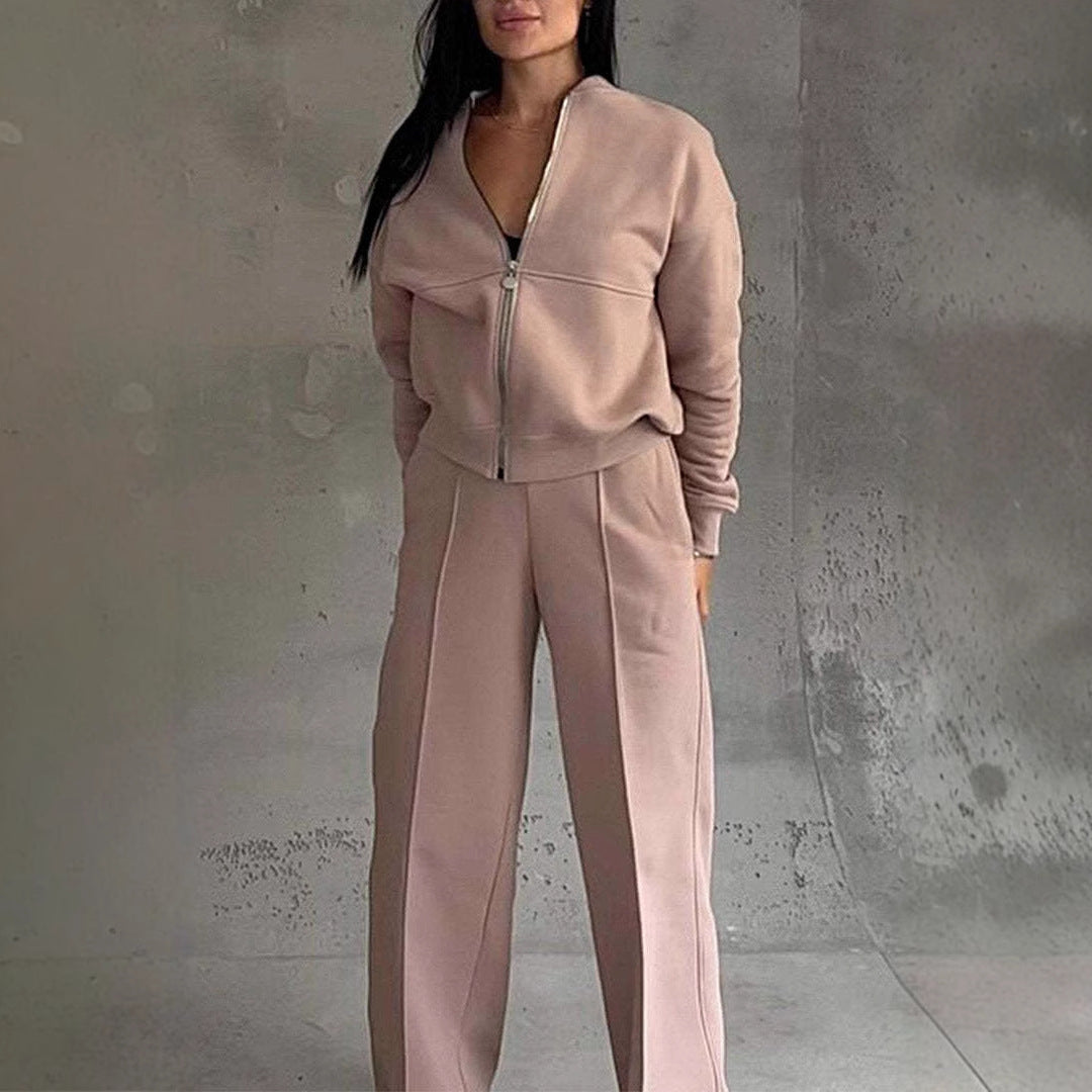 Women's Set Zip-up Jacket and Wide Leg Pants