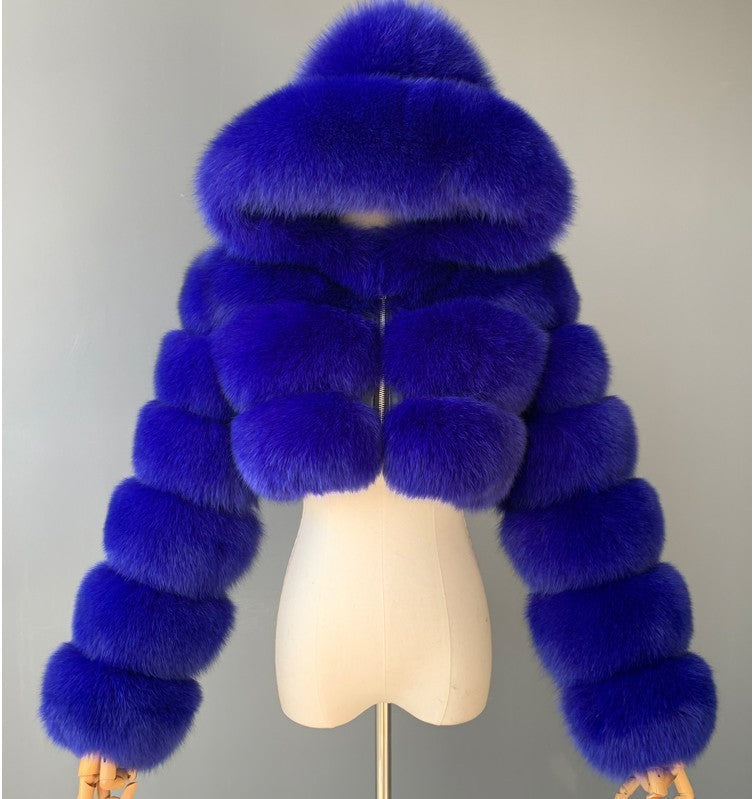 Short coat with fur hood