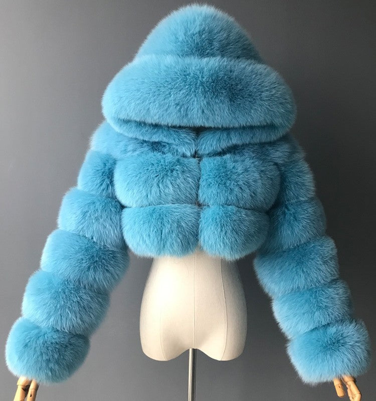 Short coat with fur hood