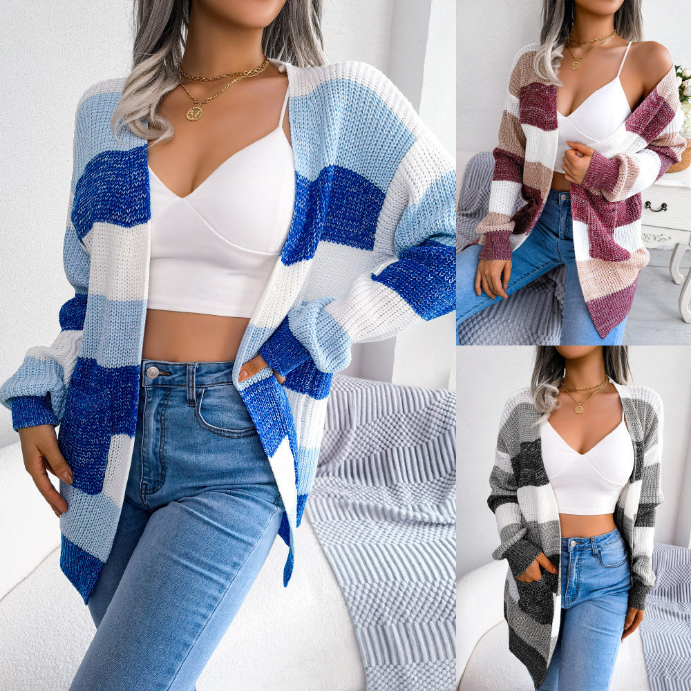 Plaid Lantern Sleeve Cardigan