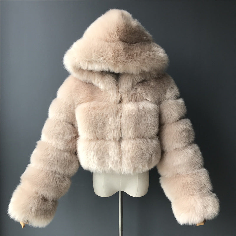 Short coat with fur hood
