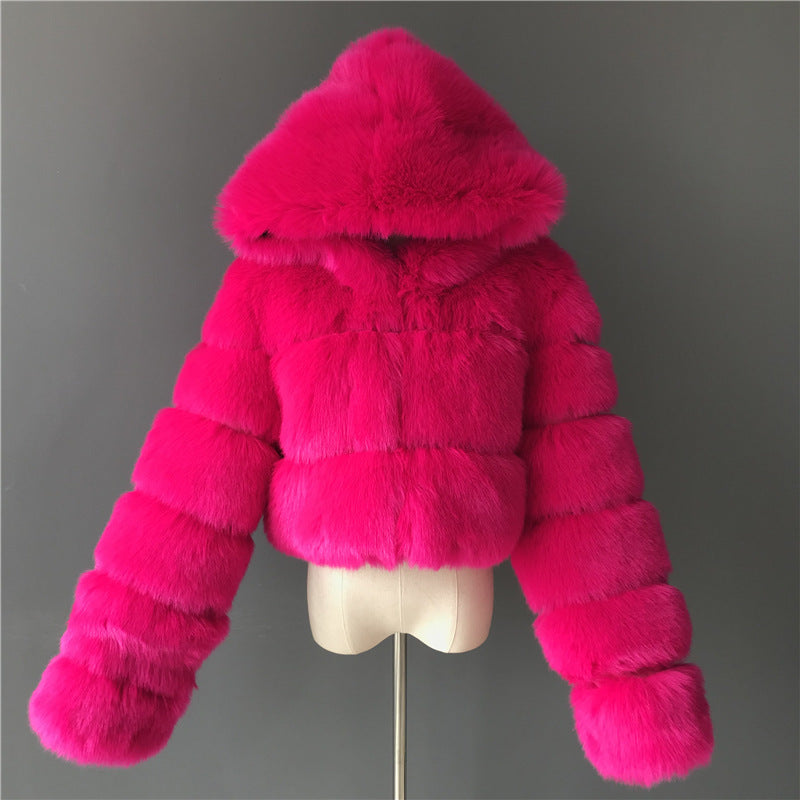 Short coat with fur hood