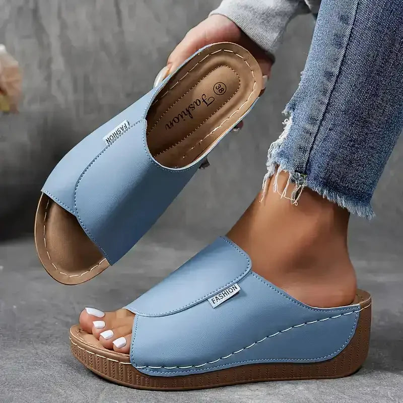 Marchéa | Breathable Leather Wedge Mules