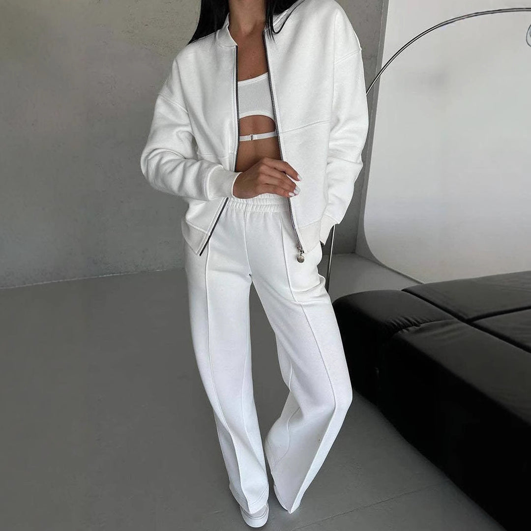 Women's Set Zip-up Jacket and Wide Leg Pants