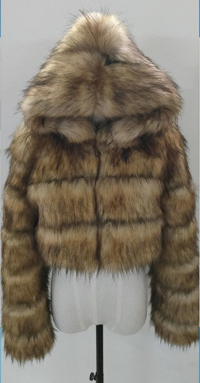 Short coat with fur hood