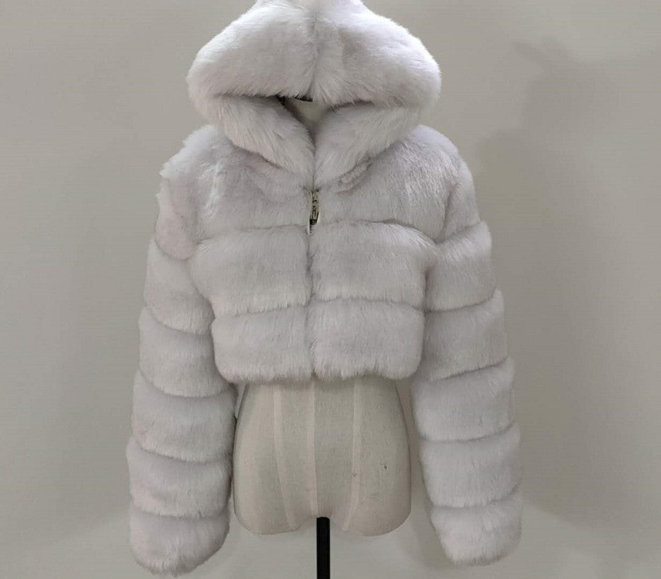 Short coat with fur hood