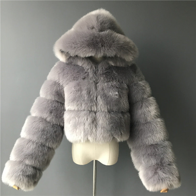 Short coat with fur hood