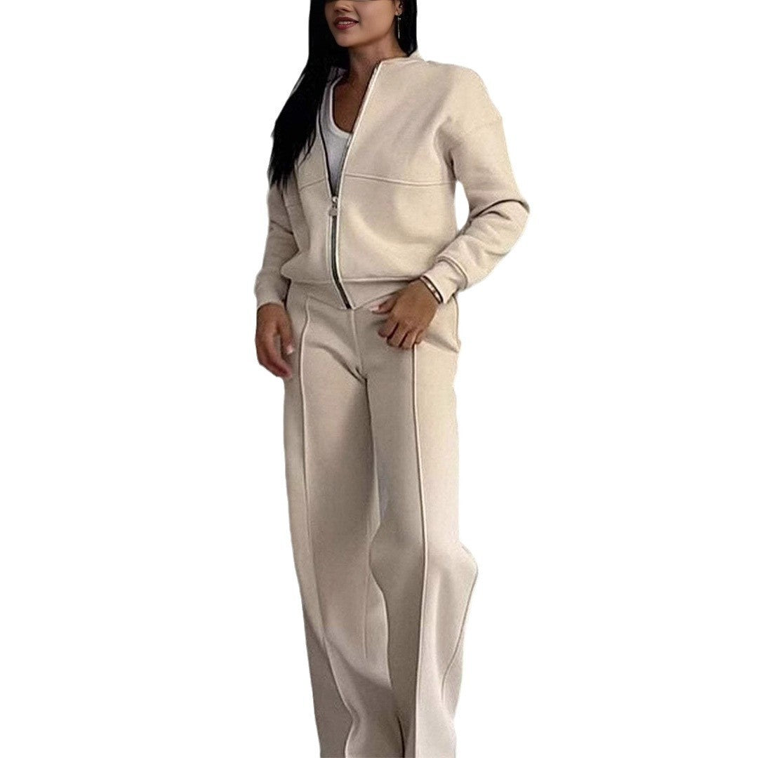 Women's Set Zip-up Jacket and Wide Leg Pants
