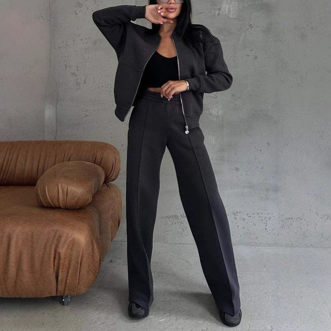 Women's Set Zip-up Jacket and Wide Leg Pants
