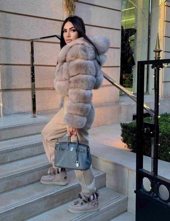 Short coat with fur hood