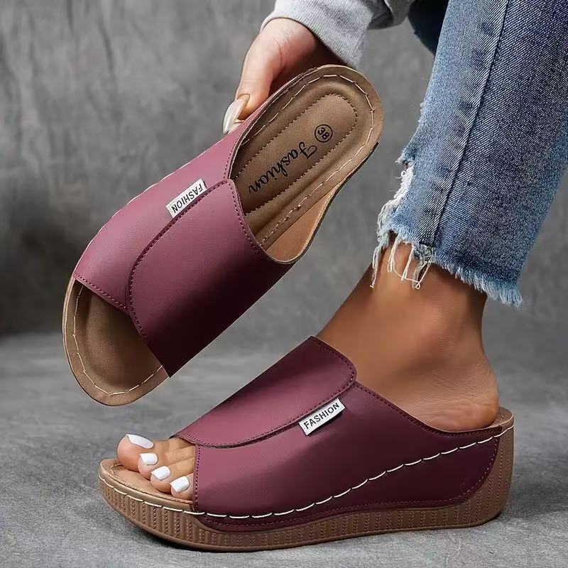 Marchéa | Breathable Leather Wedge Mules