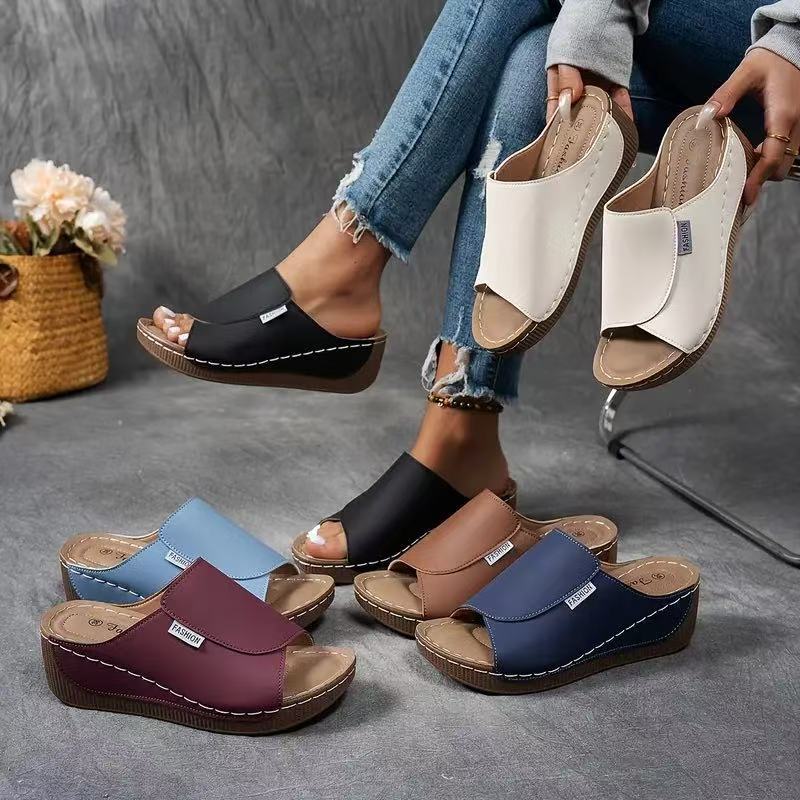 Marchéa | Breathable Leather Wedge Mules