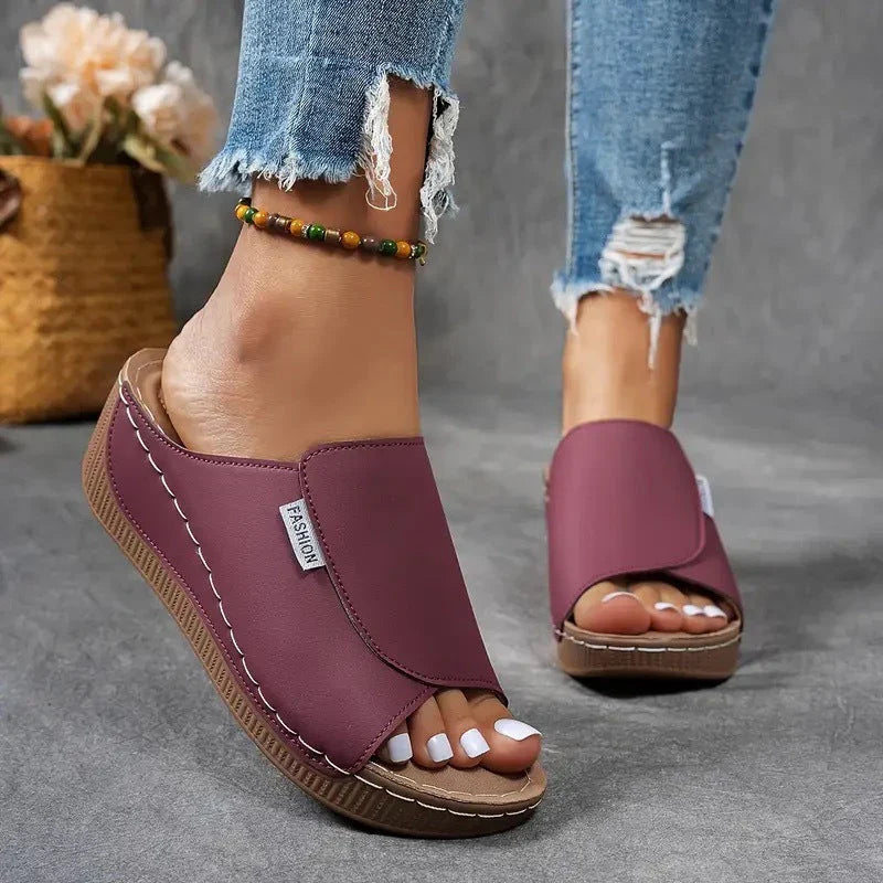 Marchéa | Breathable Leather Wedge Mules