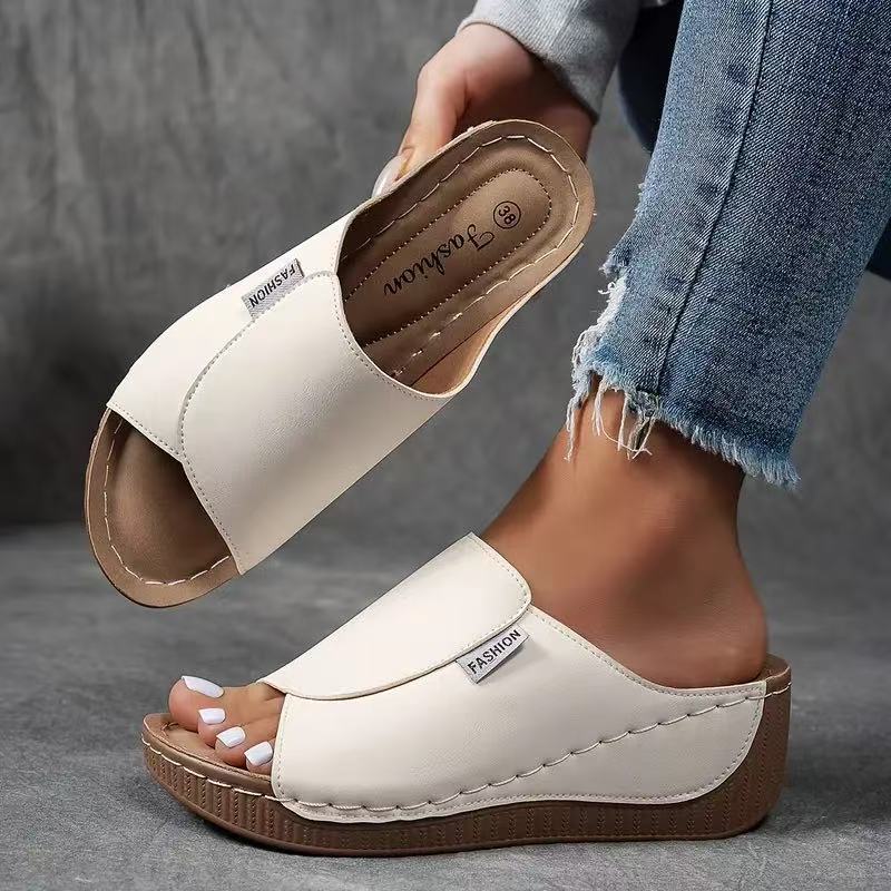 Marchéa | Breathable Leather Wedge Mules