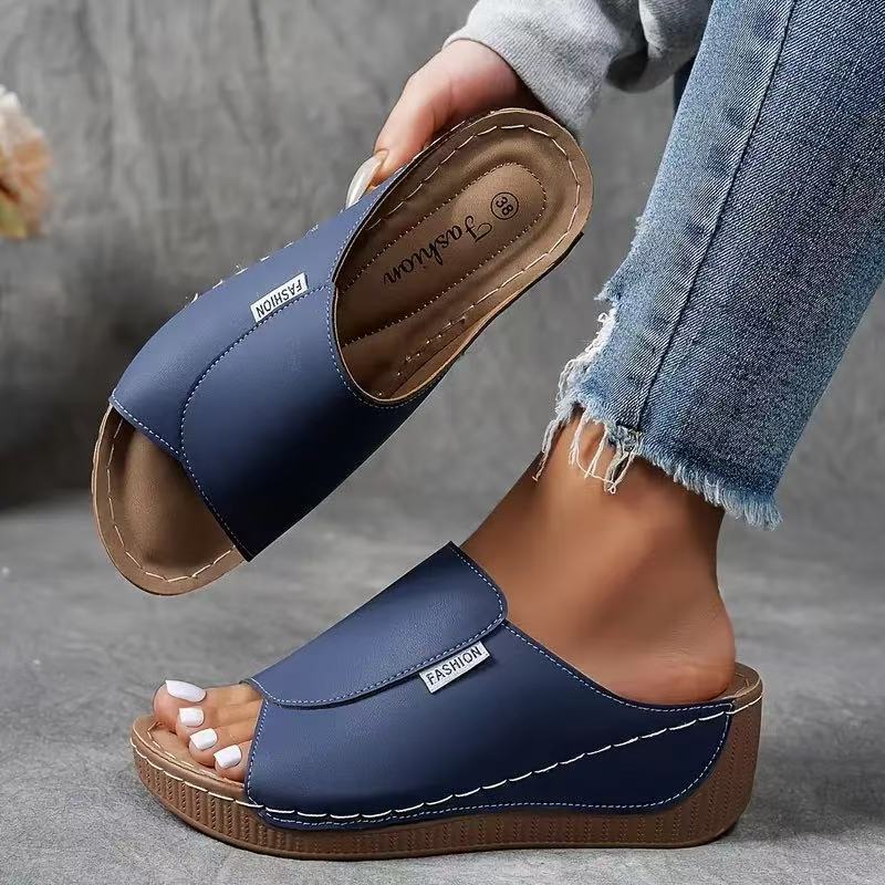 Marchéa | Breathable Leather Wedge Mules
