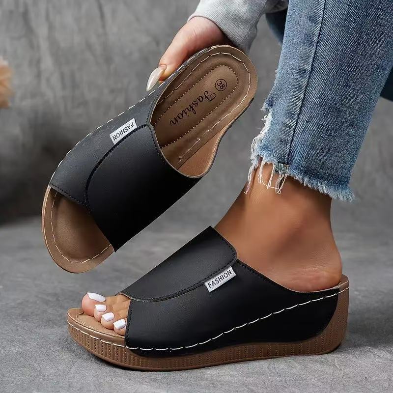 Marchéa | Breathable Leather Wedge Mules