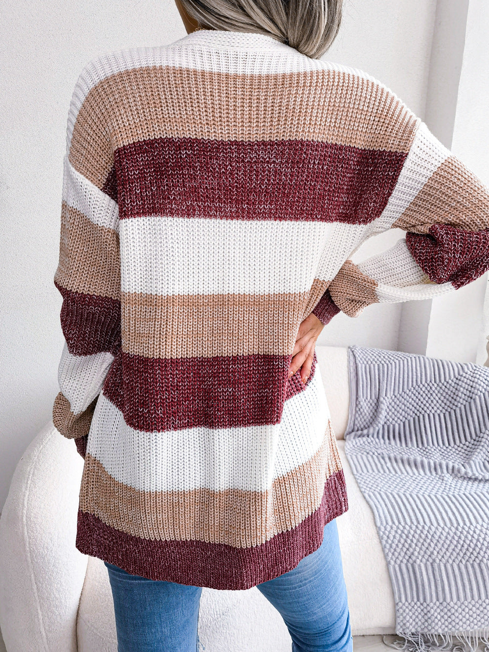 Plaid Lantern Sleeve Cardigan