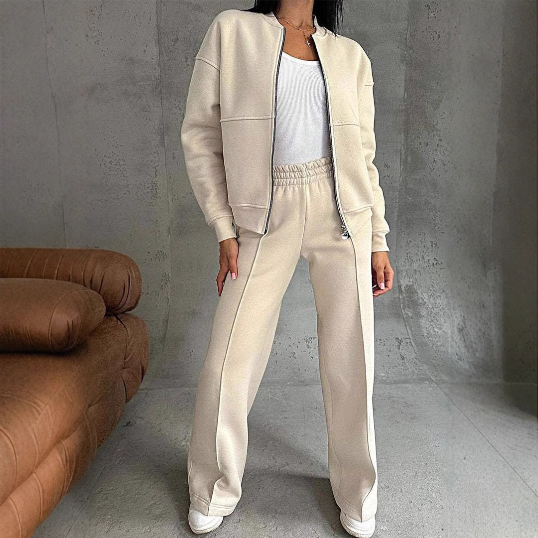 Women's Set Zip-up Jacket and Wide Leg Pants