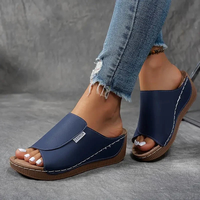 Marchéa | Breathable Leather Wedge Mules